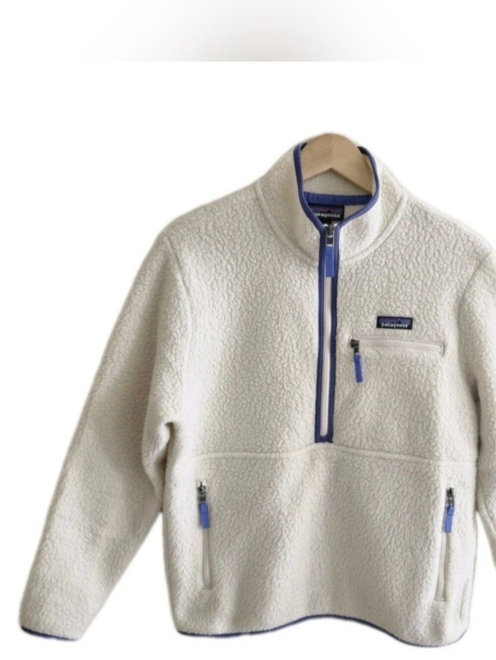 Patagonia Retro Pile Fleece Jacket Cream Blue Full Zip Women Medium